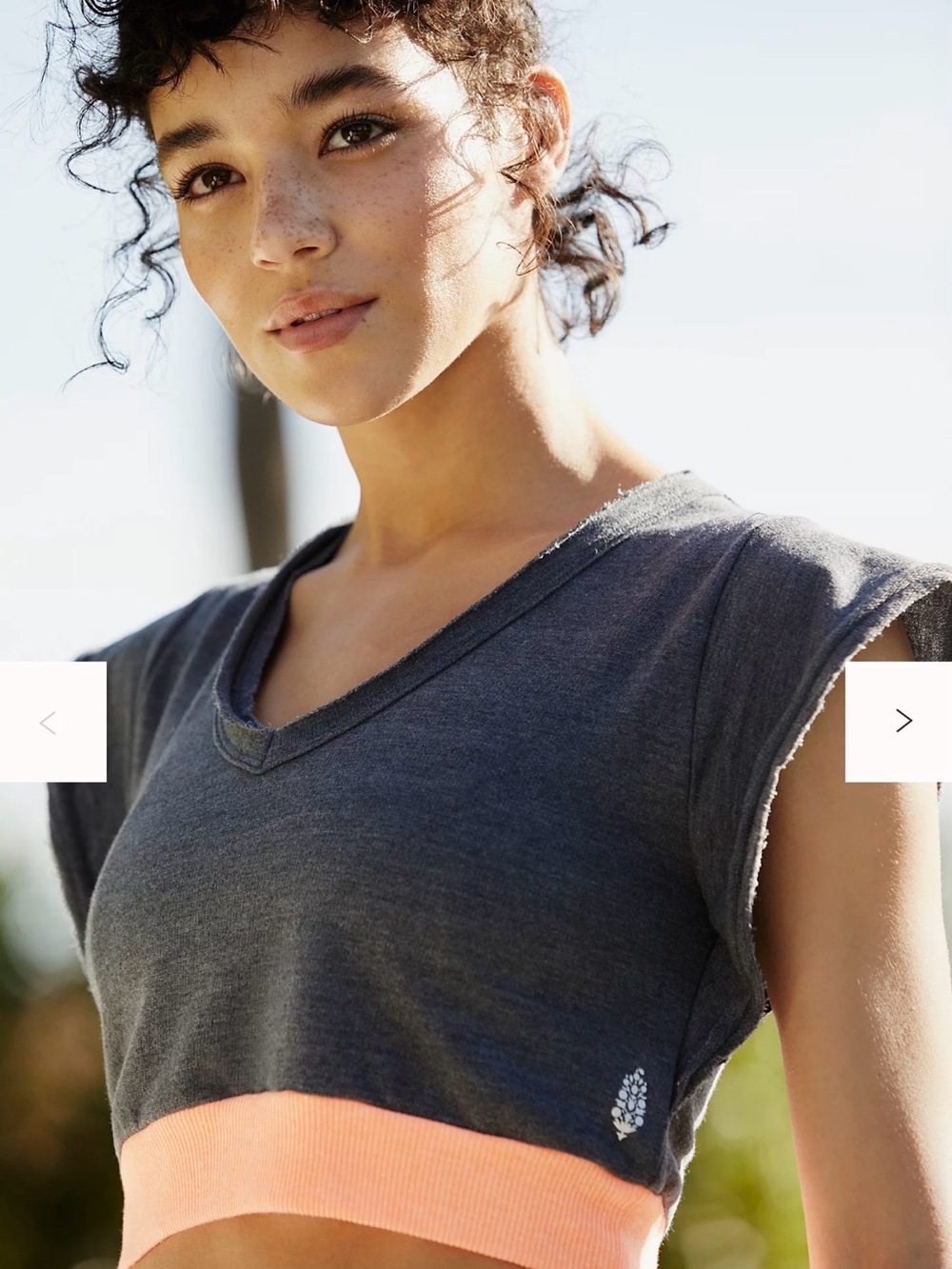 Stretch Crop V-Neck Muscle Tank - Charcoal with Peach Band